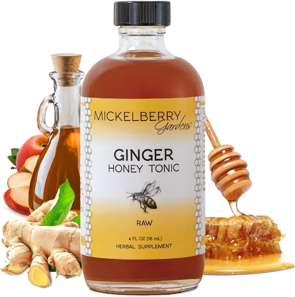Mickelberry Gardens Immune Support Ginger Honey Tonic – Bio Ginger Shots & Sirop pour l'immunité boost, la santé digestive et le bien-être – 4 Oz