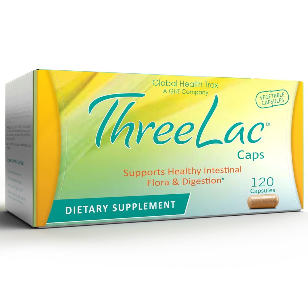 Global Health Trax GHT - Trois capsules probiotiques Lac, 120 comtes - Soutien digestif complet pour les hommes, les femmes et les enfants - Système immunitaire et équilibre gustatif, non-OGM