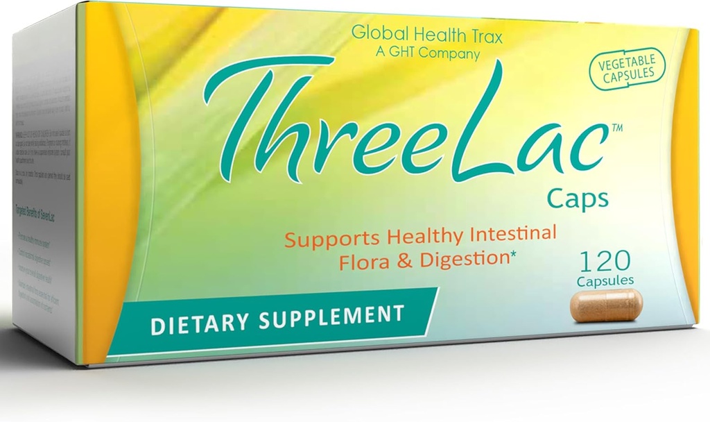 Global Health Trax GHT - Trois capsules probiotiques Lac, 120 comtes - Soutien digestif complet pour les hommes, les femmes et les enfants - Système immunitaire et équilibre gustatif, non-OGM
