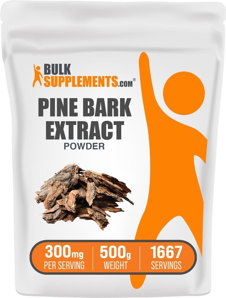 BulkSupplements.com Poudre d'extrait d'écorce de pin - Supplément à base de plantes, poudre d'écorce de pin - Support antioxydants, sans gluten - 300mg par portion, 500g (1,1 lb) (paquet de 1)