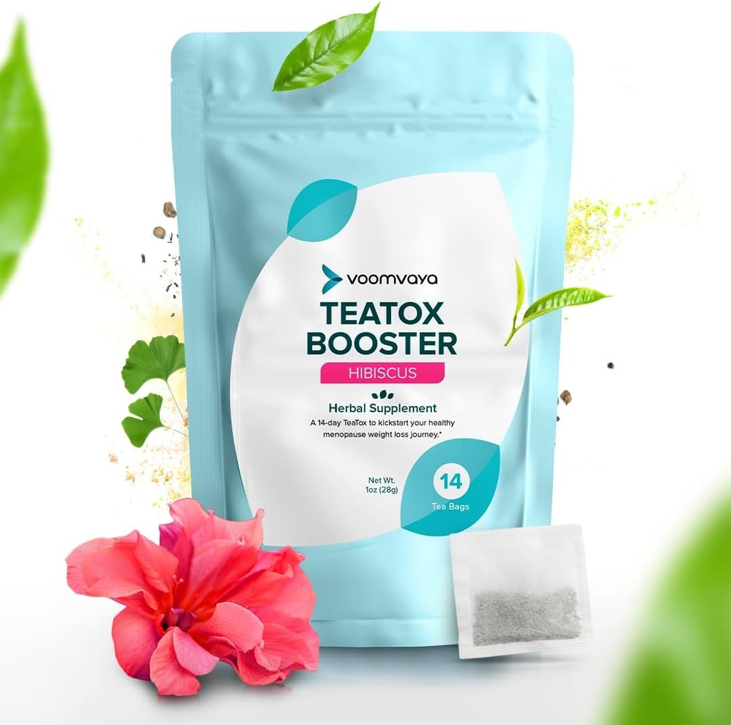 VoomVaya TeaTox Booster Senna Tea - Thé de désintoxication de 14 jours pour le soulagement de ballonnement, nettoyage de détox, amélioration de l'humeur - Hibiscus Flavor