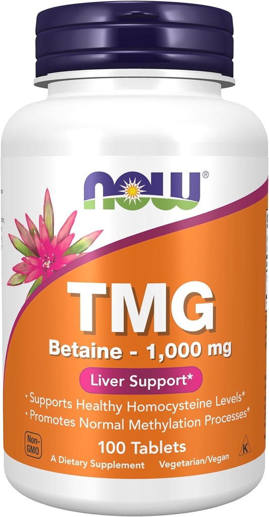 MAINTENANT Aliments suppléments, TMG Betaïne (Triméthylglycine) 1 000 mg, soutien du foie*, 100 comprimés
