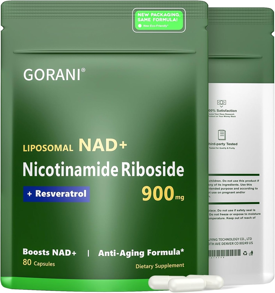 Supplément Gorani NAD+ 900MG, Riboside de Nicotinamide, Resvératrol liposomique, Quercetine (1)