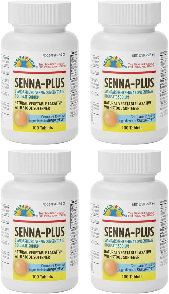 GeriCare Senna Plus Laxatif Légume Naturel avec Adoucisseur de Tabouret, Docusate Sodium 50mg, Sennosides 8,6mg 100 Compte (paquet de 4)
