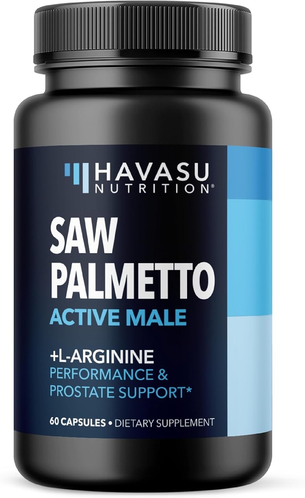 Saw Palmetto 500mg et L-Arginine 500 mg - Suppléments pour la santé de la prostate et l'oxyde nitrique pour les hommes - 60 Compte - Soutien de la fonction urinaire et d'endurance pour les hommes actifs - Vegan, non-OGM, 1 mois d'approvisionnement