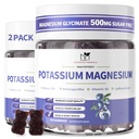 2 Packs Gommies de magnésium de potassium, Gommies de potassium sans sucre avec Glycinat de magnésium 500mg Suppléments de potassium de magnésium à croquer avec calcium, zinc, vitamine pour les crampes et les muscles des jambes