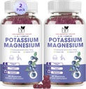 2 Packs Gommies de magnésium de potassium, Gommies de potassium sans sucre avec Glycinat de magnésium 500mg Suppléments de potassium de magnésium à croquer avec calcium, zinc, vitamine pour les crampes et les muscles des jambes
