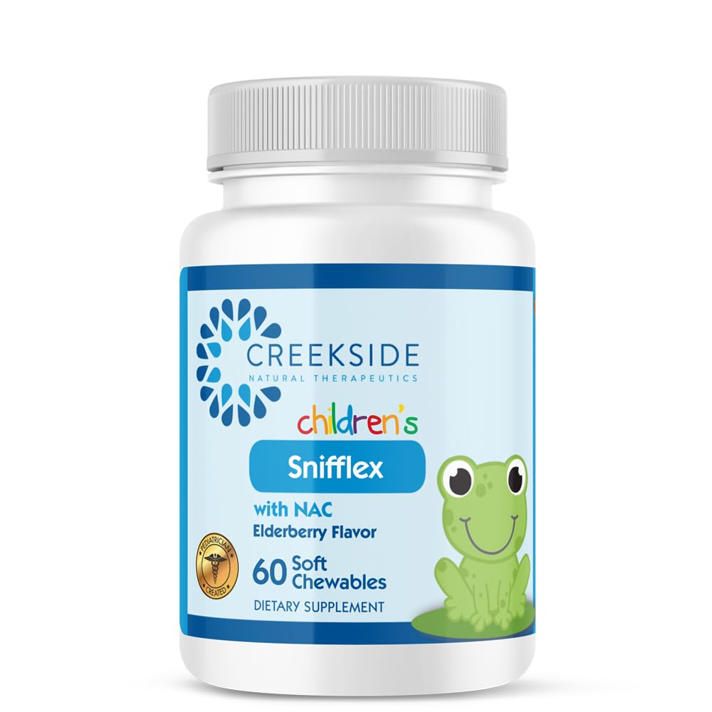 Creekside Naturals Snifflex, Sinus pour enfants et soutien respiratoire, Elderberry pour la santé immunitaire, pédiatre formulé avec NAC, Quercetin et Bromelain, Zero Sugar, Vegan, 60 Soft Chewables
