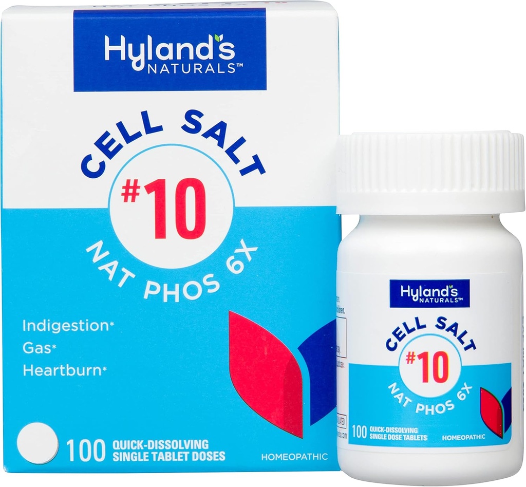 Hyland, sel cellulaire no 10, comprimés NAT Phos 6X, soulagement naturel des brûlures d'estomac, gaz et indigestion, comprimés à dissolution rapide, 100 comtes