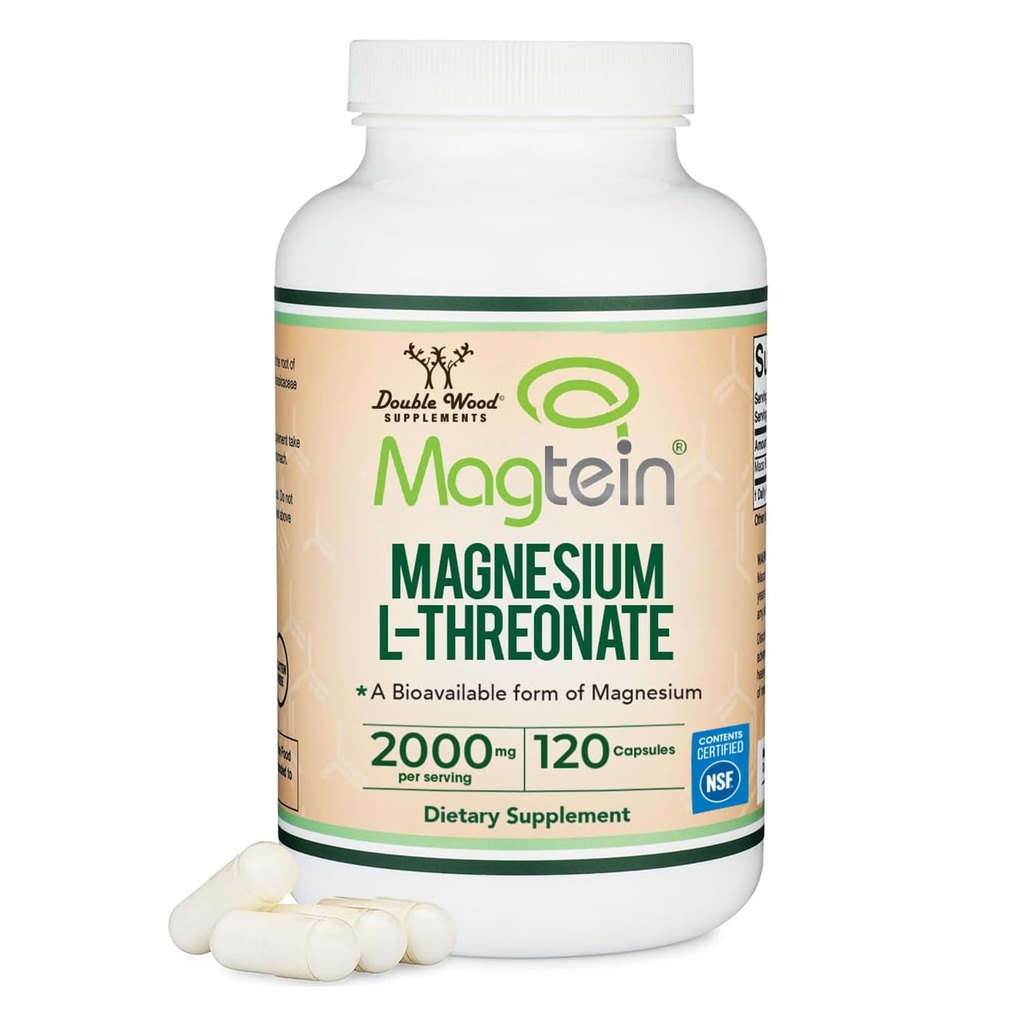 Thréonate de magnésium L, Magtéine - Certifié NSF - Sleep and Cognitive Support – Haute Absorption – Forme la plus biodisponible de magnésium – 2000 mg – 120 Capsules