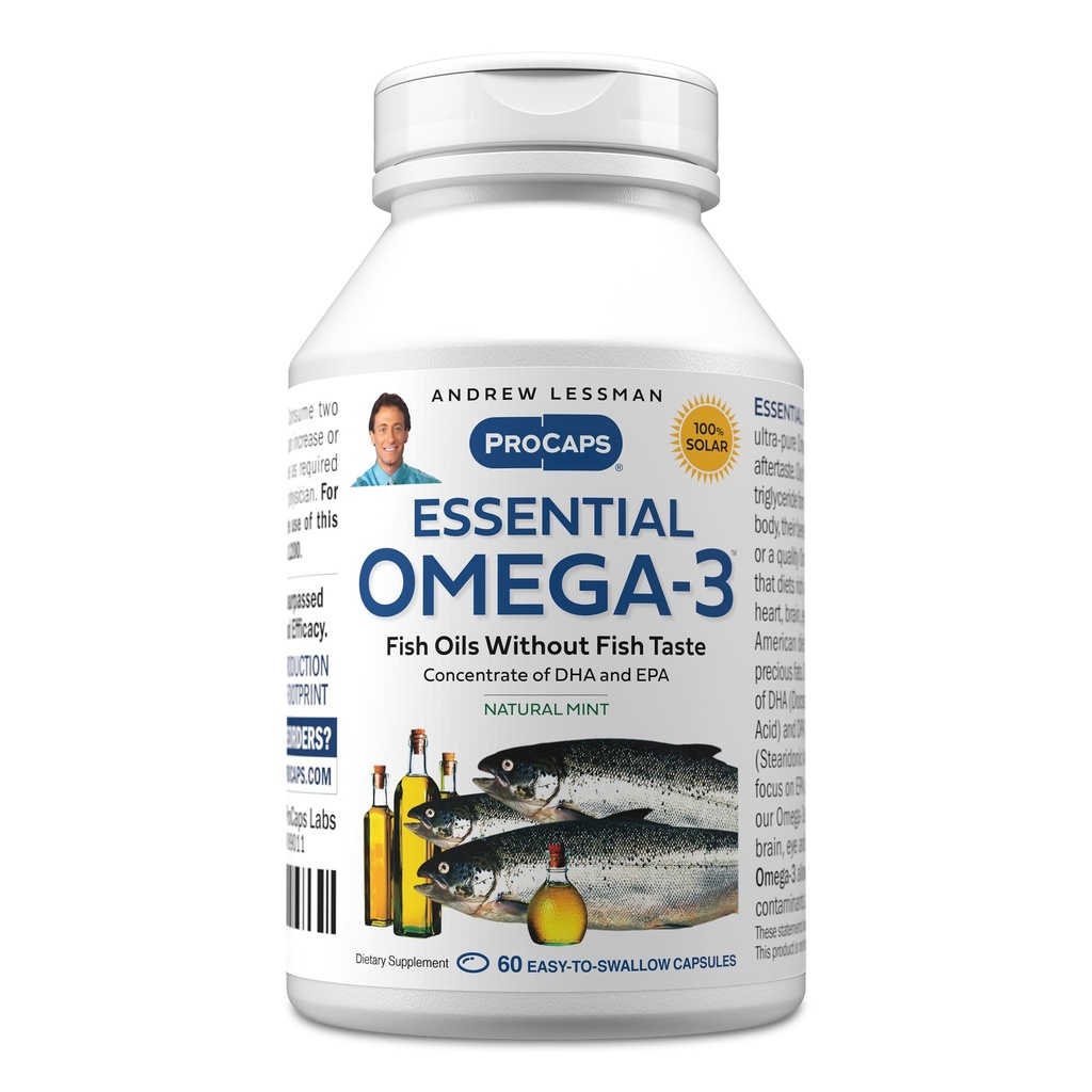 ANDREW MOINSMAN Essential Omega-3 Menthe - 60 Softgels - Ultra-Pure, Haute puissance Omega-3 Huiles. Haut DHA, pas de soulèvement de l'estomac, pas de contaminants, pas de mercure. Petits softgels faciles à avaler