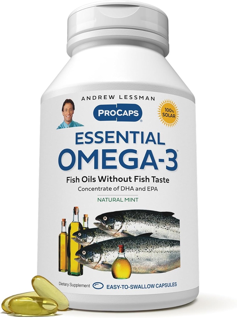 ANDREW MOINSMAN Essential Omega-3 Menthe - 60 Softgels - Ultra-Pure, Haute puissance Omega-3 Huiles. Haut DHA, pas de soulèvement de l'estomac, pas de contaminants, pas de mercure. Petits softgels faciles à avaler