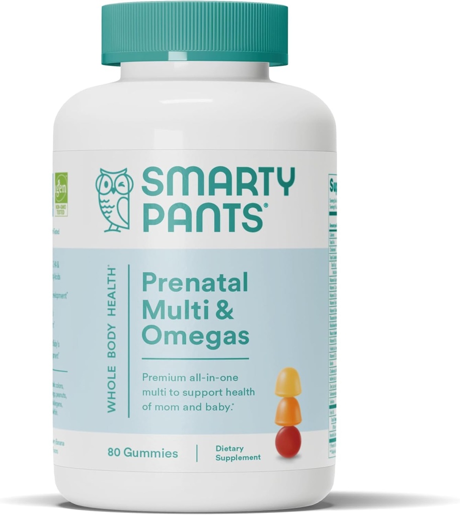 SmartyPants Prenatal Vitamins for Women, Multivitamin Gummies: Omega 3 Fish Oil (EPA/DHA), Biotin, Methylfolate, Vitamin D3, C, Vitamin B12, B6, A, K & Zinc, Inositol, 80 Count (20 Day Supply)