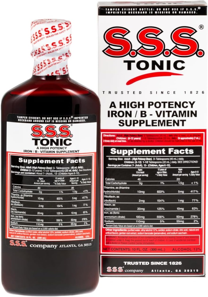 S.S.S. Tonic, Iron and Vitamin B Supplement, High Potency Vitamins, Bottle,10 Fl Oz (Pack of 1)