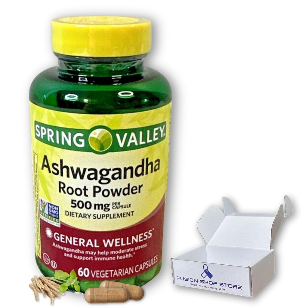Ashwagandha- 500mg poudre de racine, 60 capsules (paquet de 1)