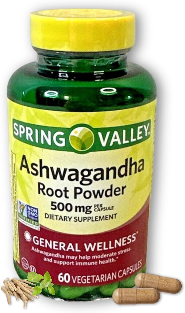 Ashwagandha- 500mg poudre de racine, 60 capsules (paquet de 1)