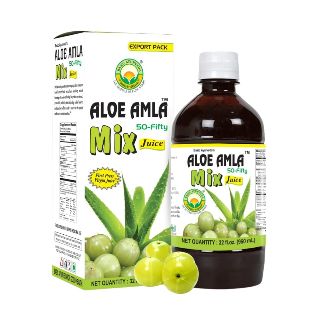 Ayurveda de base Aloe Amla Mélange de jus de mélange d'Aloe Vera et de fruits d'Amla Première presse Jus de vierges Drink quotidien à base de plantes