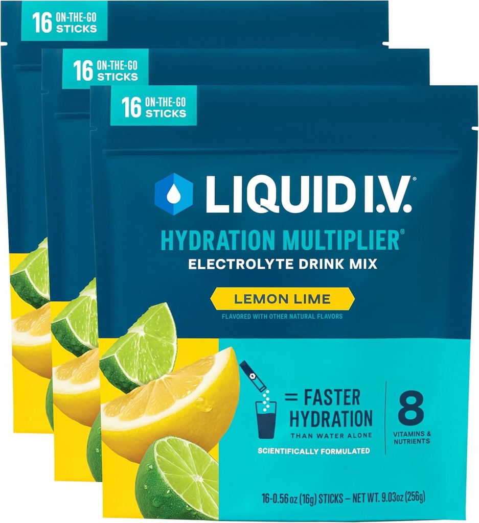 Liquid I.V.® Hydration Multiplier - Lemon Lime | Electrolyte Powder Drink Mix | 3 Pack (48 Servings)