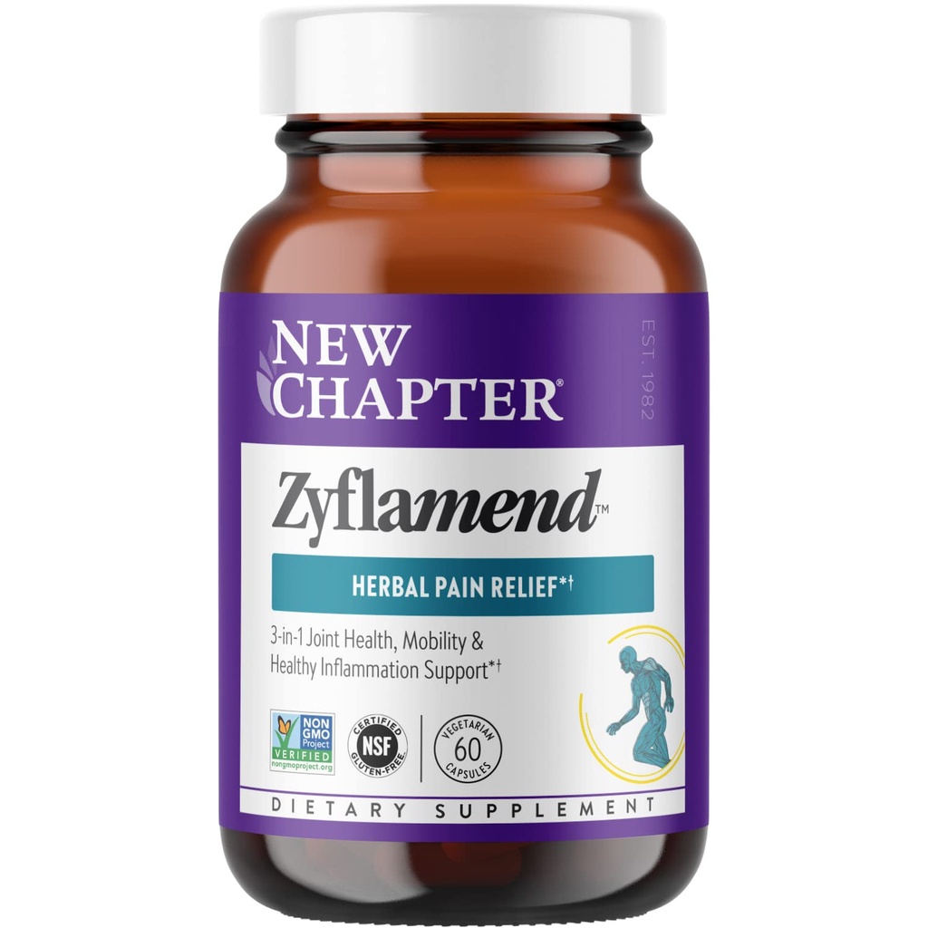 Nouveau Chapitre ZyflamendTM Multi-Herbal Pain Reliever+ Supplément articulaire, 10-en-1 Superfood Blend avec Ginger & Turmeric pour une réponse d'inflammation saine et un soulagement de la douleur à base de plantes+, 60 Compte