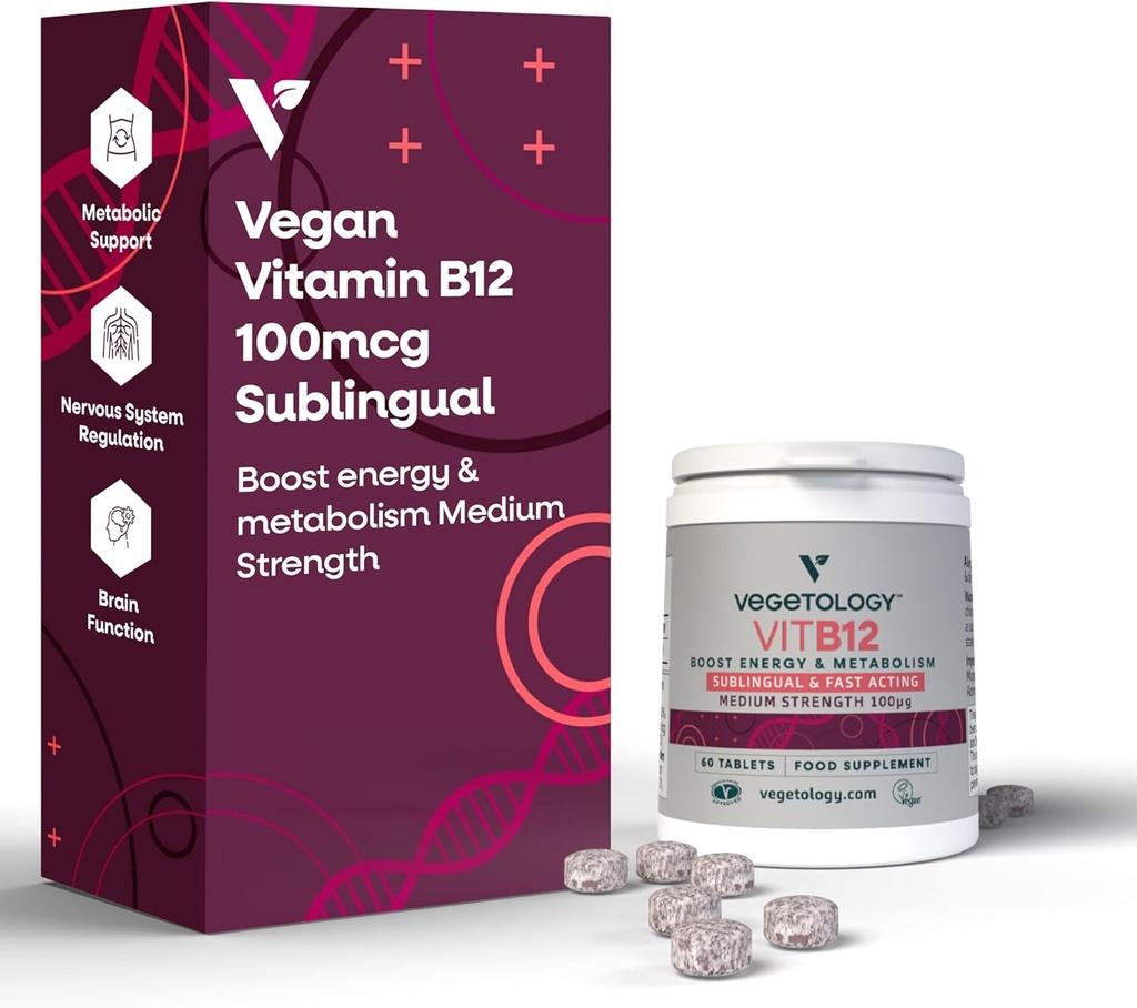 Vitamine végane B12 Supplément sublingual — pour le métabolisme et l'énergie, les vitamines et les suppléments de santé — (60 comprimés)