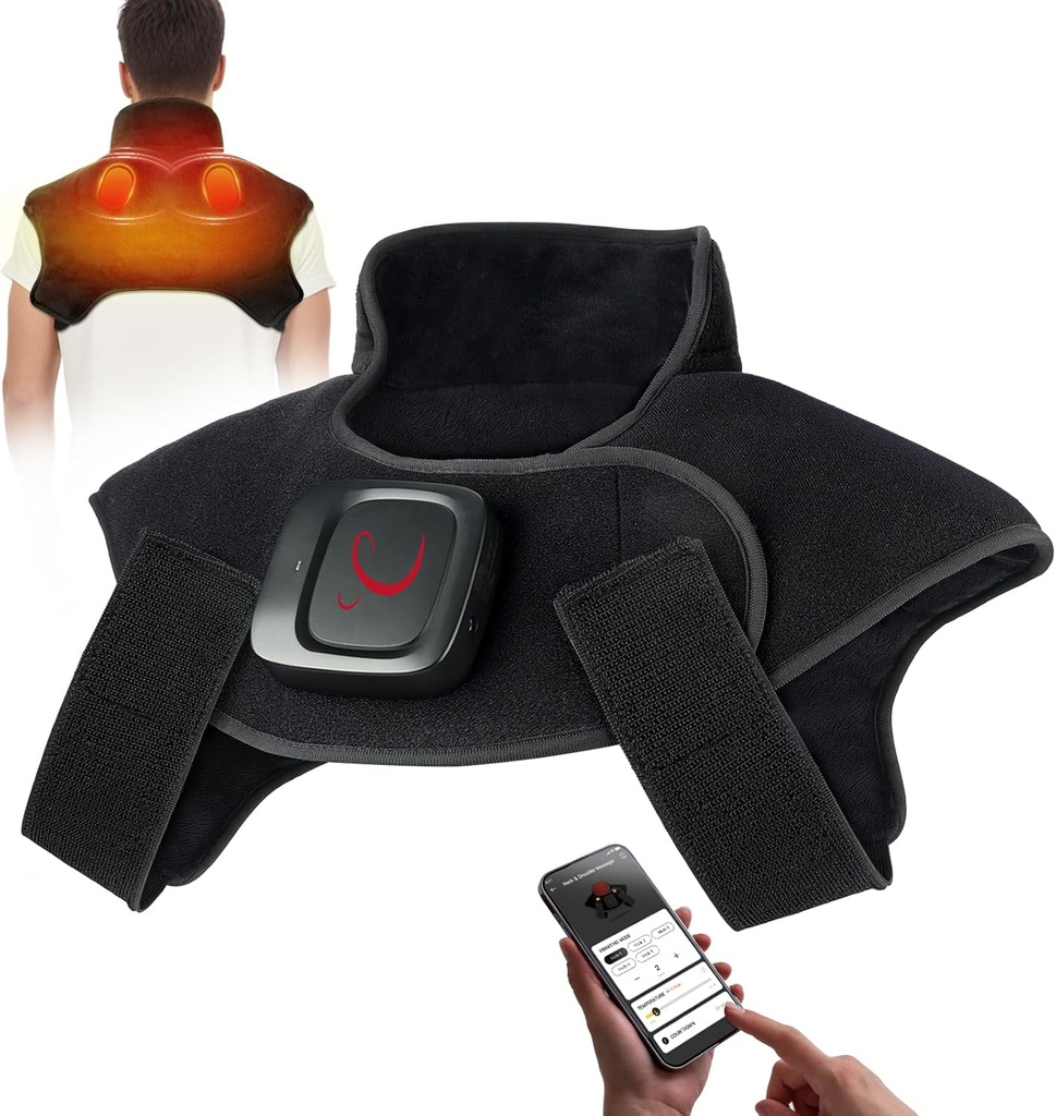 Comfytemp sans fil de chauffage Pad masseur de vibration pour le cou et l'épaule des cadeaux de soulagement de la douleur pour les pères, 2.42lb Enveloppe de chaleur pondérée, durée de vie de la batterie 3-8H, commande de l'APP