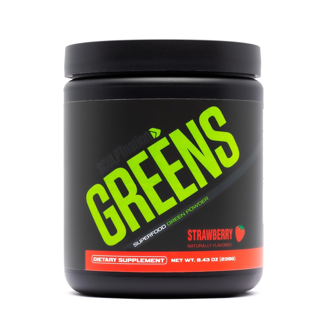 Sculpt Nation by V Strawberry Shred Greens - Mélange de poudre et de superaliments de Greens Premium avec collagène pour soutenir la peau, la digestion et l'énergie - 30 jours d'approvisionnement