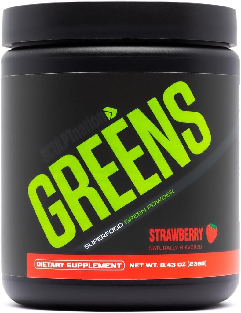 Sculpt Nation by V Strawberry Shred Greens - Mélange de poudre et de superaliments de Greens Premium avec collagène pour soutenir la peau, la digestion et l'énergie - 30 jours d'approvisionnement