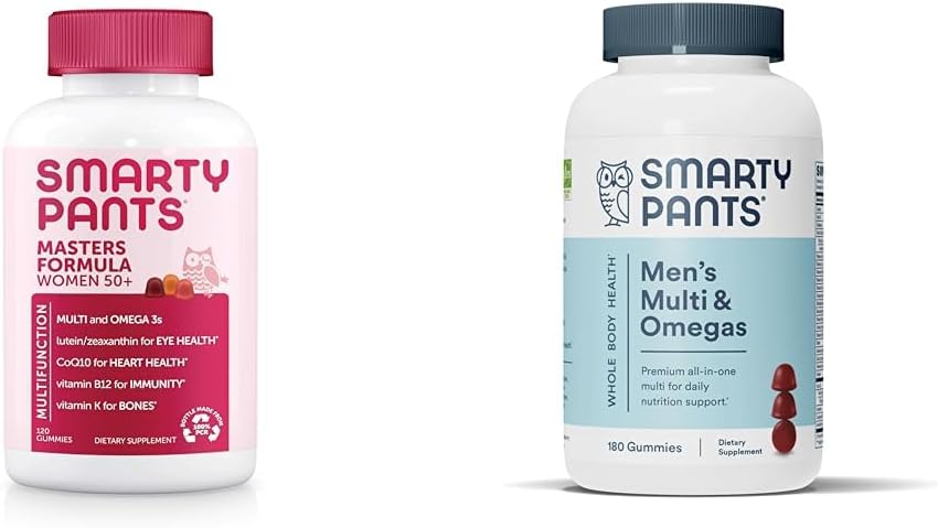 SmartyPants Multivitamine Gummy pour les femmes 50 ans et plus: Omega 3 Huile de poisson (EPA/DHA), Methylfolate et multivitamine pour les hommes, Gummies: Omega 3 Huile de poisson (EPA/DHA), Methylfolate, CoQ10