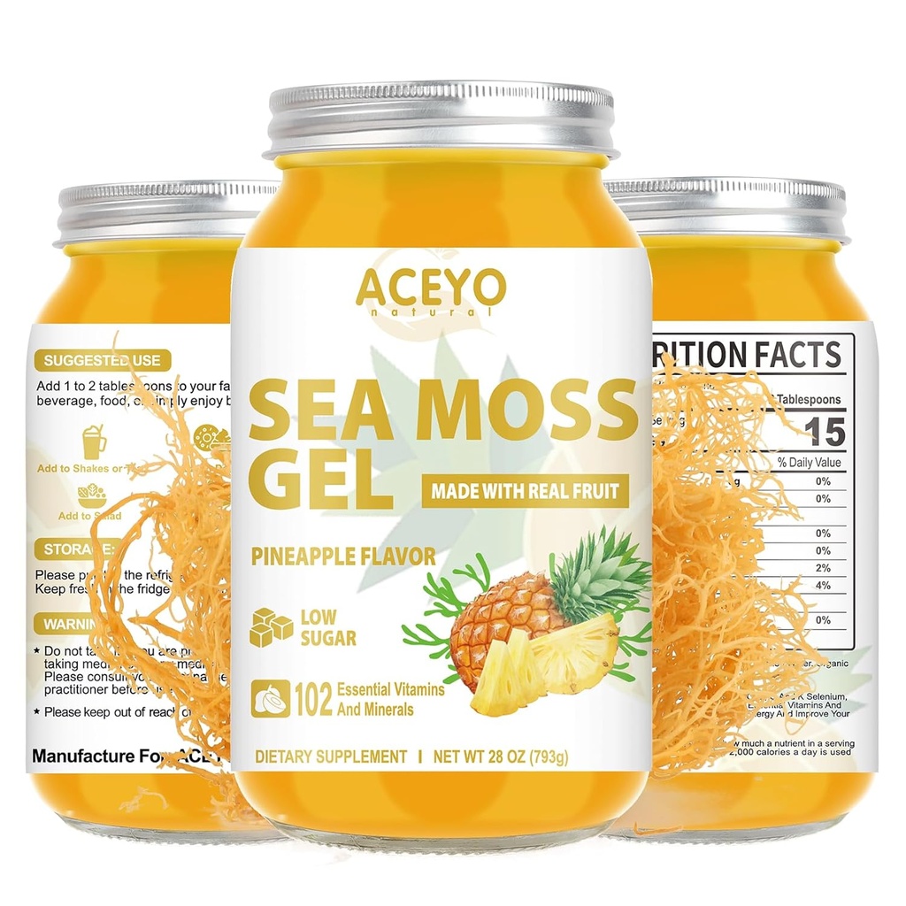 (28 OZ) Gel de mousse de mer Aromatisé Irlandais cru Gel naturel Ananas végétalien 102 Vitamines et minéraux Wild Harvested Non-OGM.