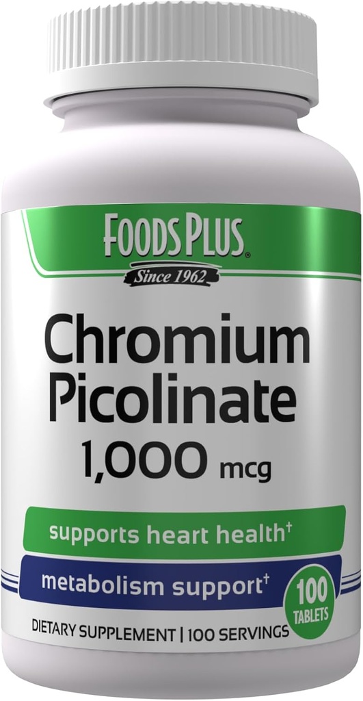 Picolinate de chrome 1 000 mcg Supplément minéral, Apsorption supérieure, Supplément de chrome, 100 portions
