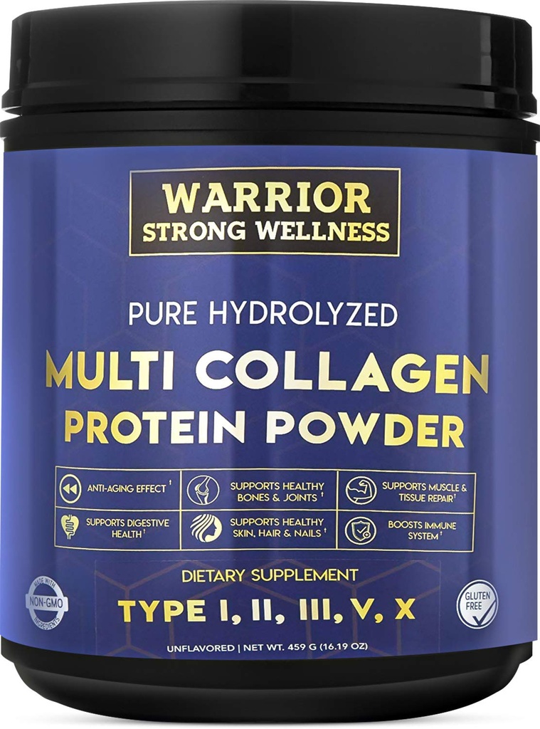 Pure Hydrolysed Multi Collagen Protein Powder, Collagen Powder, Boost Energy, pour l'élasticité cutanée vieillissante, le soutien de la croissance des cheveux et des ongles, la santé articulaire (non aromatisée)