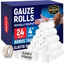 Rouleaux de gaze - 24 Pack - 4" x 4.1yd Respirant Rouleau - Enveloppé individuellement avec Bonus Tape - Premiers secours Conformer l'enroulement pour les blessures - Enroulement maman