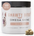 Gnawty Bites Omega Shine de la peau et de la robe de chien supplément pour une fourrure saine et lustreuse avec Omega 3-6-9 et huile de poisson de l'huile sèche, irritée et démangeaison de la peau pour les chiens, 120 chews doux