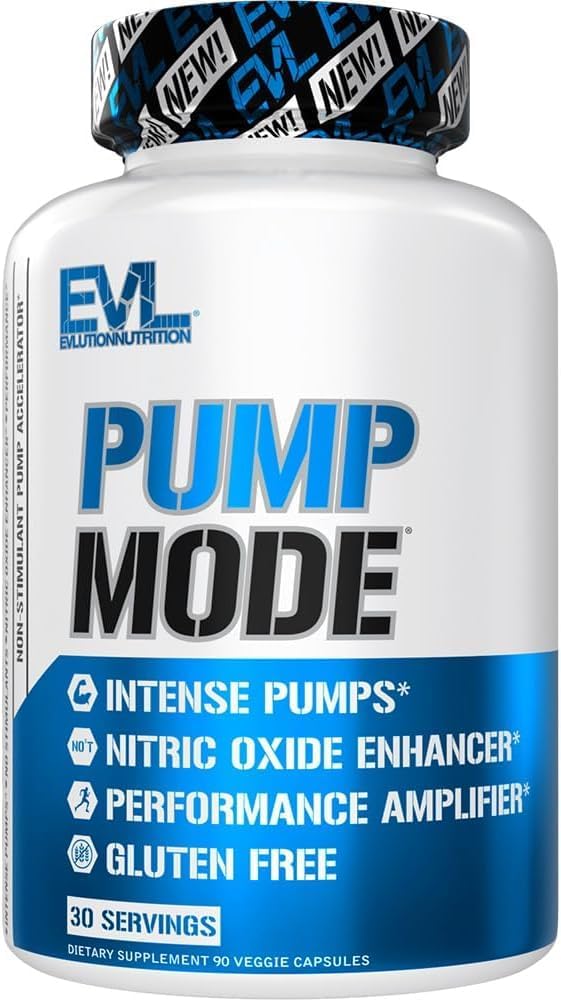 Evluution Nutrition PumpMode - Supplément à l'oxyde nitrique - Supplément non stimulant avec l'arginine bêtaine et l'écorce de pin pour les pompes et les performances maximales - Supplément préentraînement sans gluten