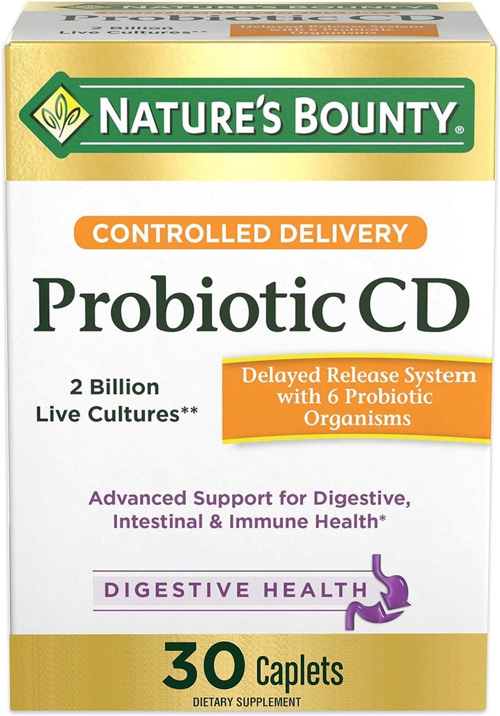 Bounty Probiotique de la nature, supplément diététique à livraison contrôlée, délivre des bactéries amies aux systèmes digestifs et immunitaires, 30 capsules