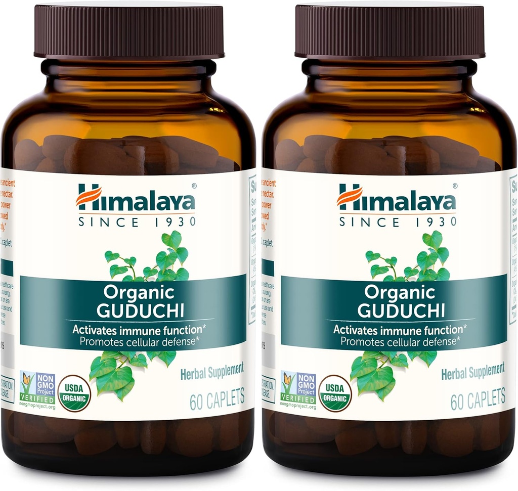 Himalaya Organic Guduchi pour le soutien immunitaire actif et la défense cellulaire, 700 mg, 60 Caplets, 2 mois d'approvisionnement, 2 Pack