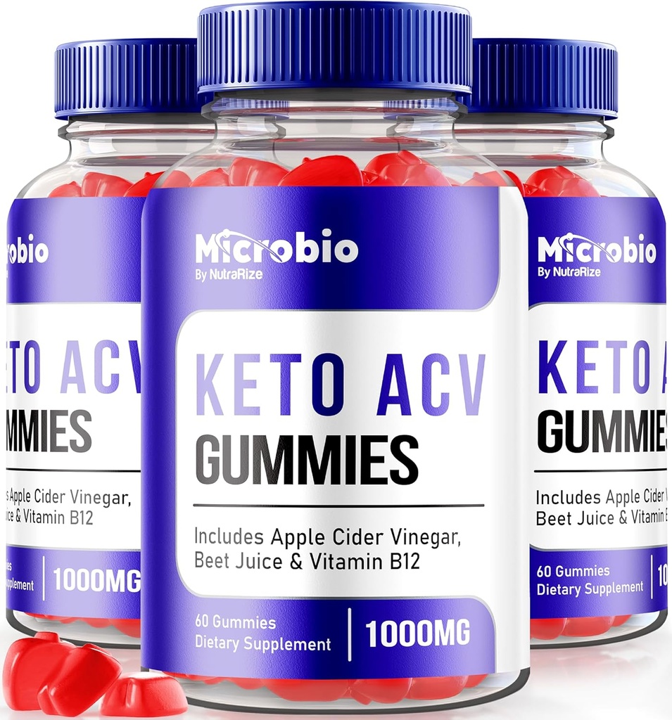NutraRize (Pack of 3 MicroBio Keto ACV Gummies, Supplément officiel Keto + vinaigre de cidre de pomme, Tous naturel Micro Bio, Critiques de vinaigre de cidre de pomme (180 Gummies)