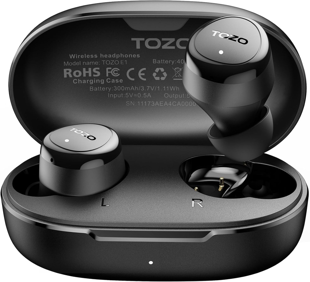 TOZO Ecouteurs sans fil construire dans Mic Clear Appels Ergonomic Light Weight Bluetooth 5.3 dans écouteurs d'oreilles Waterproof Premium Stereo Sound Ear Buds 30H Playtime avec 32 QE via APP
