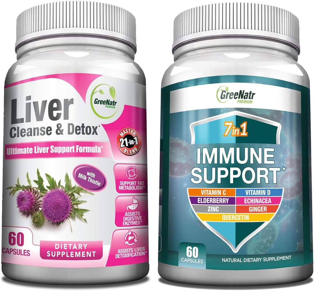 GreeNatr Comprehensive Immune and Liver Health Support Blend - 7-in-1 Immune Support Supplement with Vitamin C, Vitamin D3, Zinc and Liver Cleanse Detox & Repair Formula