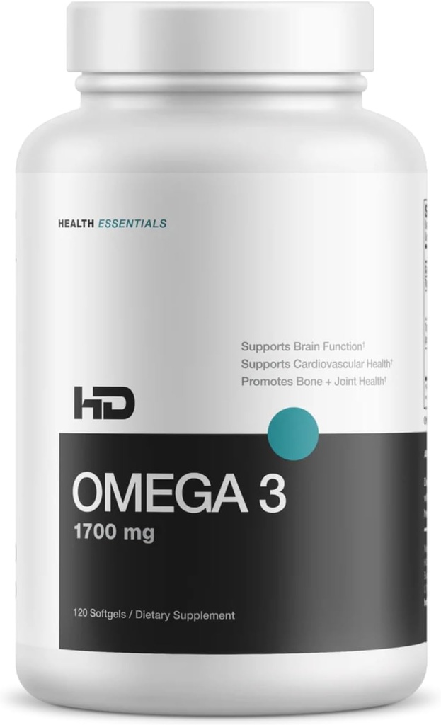 HD MUSCLE SantéHD Omega-3 Huile de poisson de 1700mg Ultra haute puissance Omega-3 Triglycéride de DHA et EPA de soutien à la santé cardiaque de 60 portions / 120 softgels