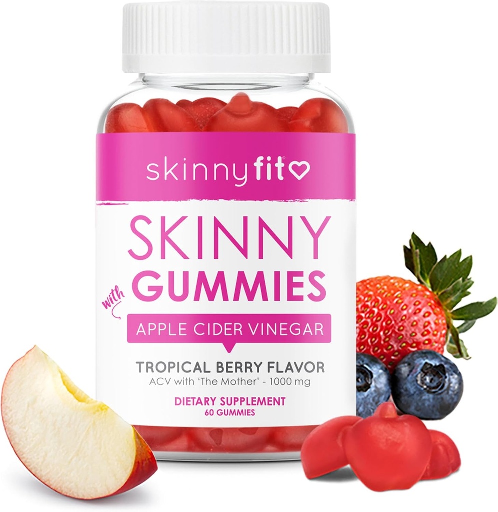 SkinnyFit Skinny Gummies Cider de pomme Vinegar Gummies w/ The Mother, Healthy Weight, Immune Support, Vitamine B9, B12, Beetroot, grenade, Vegan-Afriendly, 60 Compte
