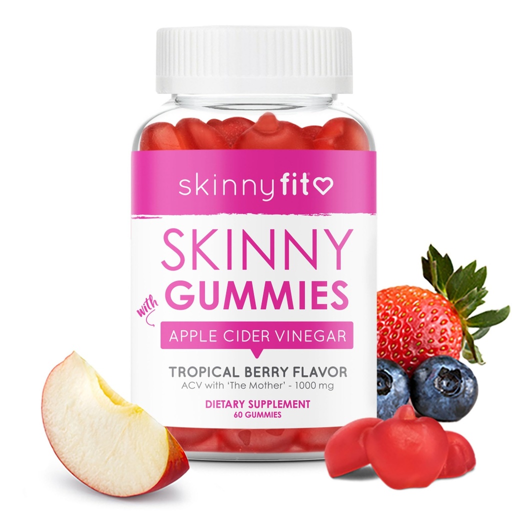 SkinnyFit Skinny Gummies Cider de pomme Vinegar Gummies w/ The Mother, Healthy Weight, Immune Support, Vitamine B9, B12, Beetroot, grenade, Vegan-Afriendly, 60 Compte
