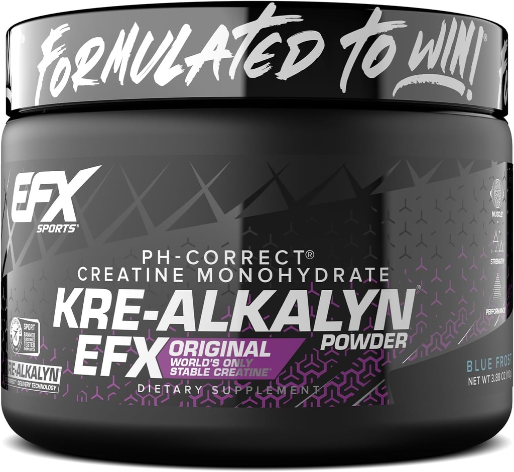 EFX Sports Kre-Alkalyn EFX Powder (Powder) pH Correct Creatine Monohydrate Powder Supplement (Powder Supplement) Force, croissance musculaire et performance (Gros bleu)
