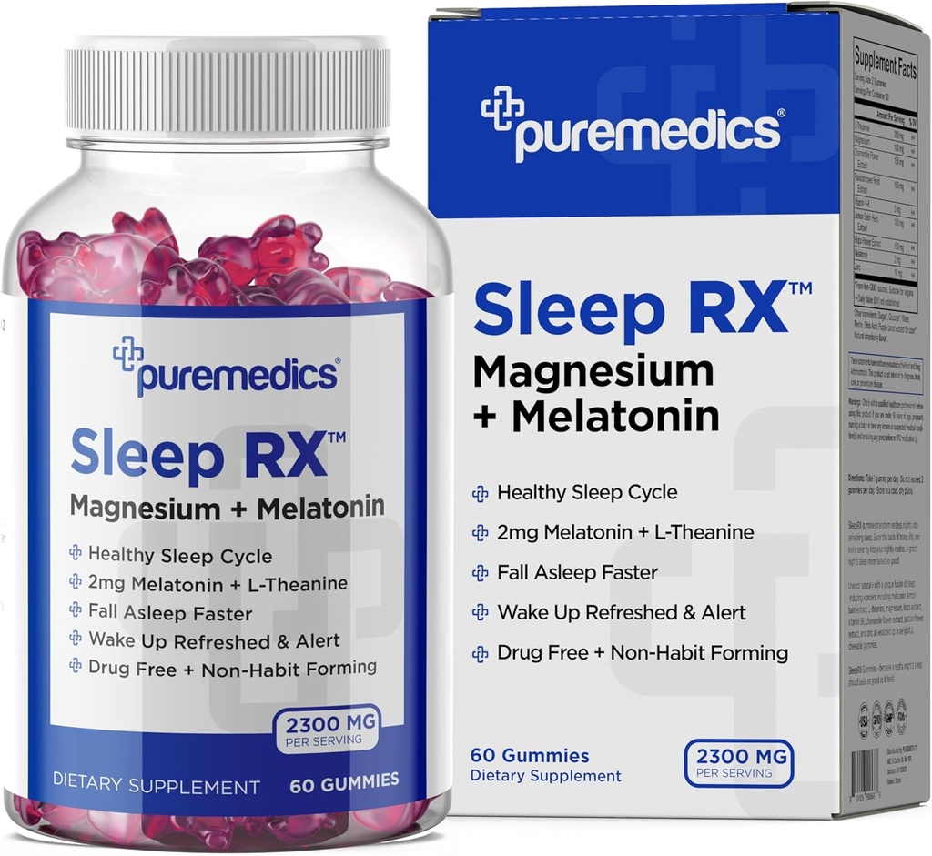 Sleep Gummy, Calme + Soutien au sommeil, 2 mg Melatonine, L-Theanine, Camomille, Baume de citron, Fleur de Passion, Aide au sommeil douce, Fraise 60 Compte