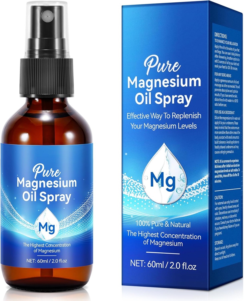 Spray d'huile de magnésium pur, Spray de magnésium 100% naturel, 60ml Spray de magnésium topique biologique