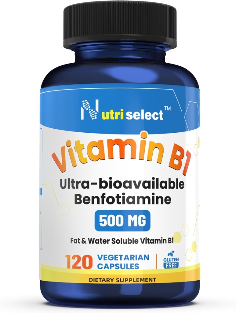 120 Capsules contenant 500 mg de vitamine B1, non-OGM, végétalien, sans gluten, benfotiamine