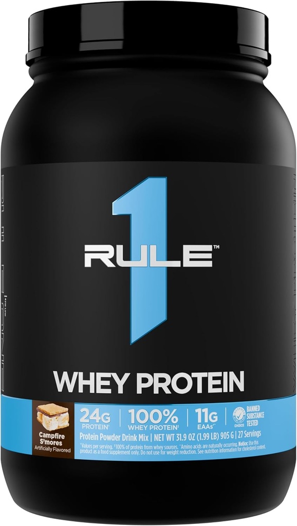 Rule 1 Whey Protein – 24g Fast-Acting Protein from All-Whey Sources with Naturally Occurring EAAs & BCAAs for Workout Recovery or Anytime Use (2 Pounds*, Campfire S'Mores)