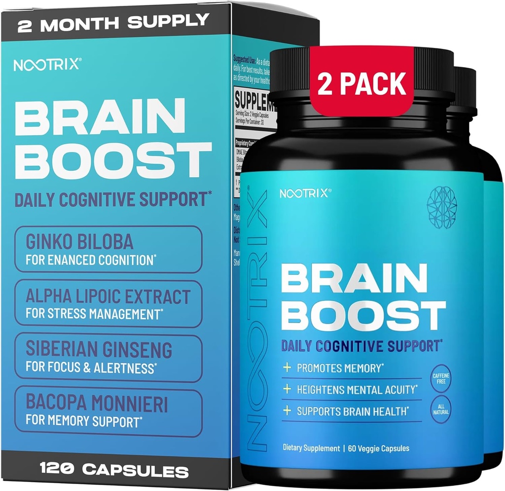 Nootrix Brain Boost Nootropic Supplement soutient la mémoire, la concentration mentale, la santé cognitive et l'énergie