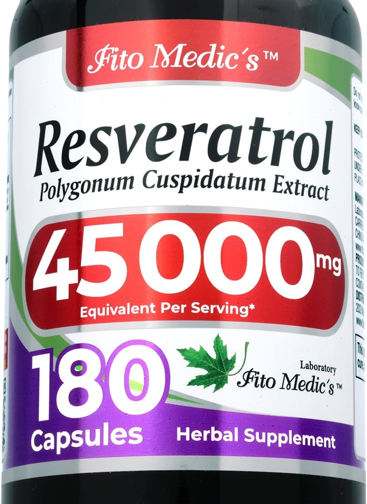 Labo de FITO MEDIC'S Resveratrol.com Suppléments de resveratrol.com Capsules de resveratrol 450 mg 100:1 par 3-capsules.com 180 capsules