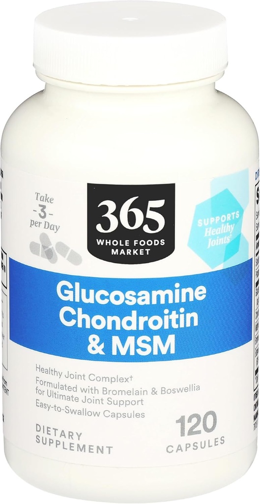 365 par Marché des aliments entiers, Glucosamine Chondroïtine et MMS, 120 Capsules